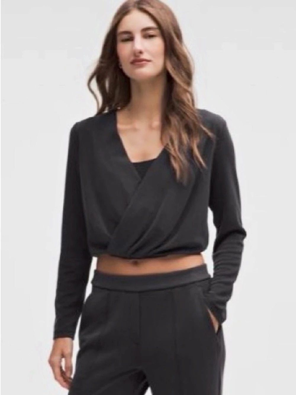 Lululemon softstreme cropped black Long Sleeve Wrap Top Like New NWOT